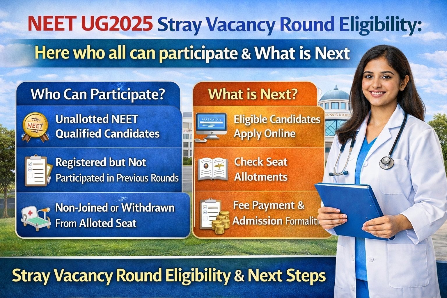 NEET UG2025 Stray Vacancy Round Eligibility: Here who all can participate & What is Next